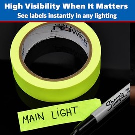 Gaffer Power Cinta de etiquetado | Amarillo fluorescente | Cinta adhesiva extraíble limpia | Cinta de consola para tablero de control de luz, tablero de mezcla DJ, mezclador de audio | 1 pulgada x 20 yardas