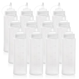 Bekith 12 pack 16 Oz Wide Mouth Plastic Squeeze Condiment Bottles with Twist On Cap Lids and Discrete Measurements, Empty Squirt Bottle For Sauce, Ketchup, Paint