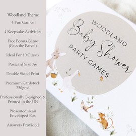 Baby Shower Games Bundle- 9 Games including Keepsake Cards boxed Neutral, Unisex 10 Player Pack (Woodlands)