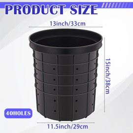 Memorywuu Perforated Sump Basin Perforated Sump Pump Bucket with 40 Drilled Holes for Crawl Spaces, Yards, Patios and Driveways(Black,13 x 11.4 x 15 Inch)