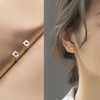 Silver 925 Hypoallergenic Square Tiny Mini Stone Earrings, Yellow Gold,