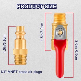 Jingzan 2 Sets 1/4" NPT Brass Ball Valve Kit Air Compressor Shut Off Valve with Air Coupler and Plug Kit，1/4 Inch Male x Female NPT Thread Pipe Fitting (2)