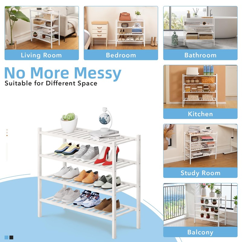 Buymoth 4 Tier Bamboo Shoe Rack Storage Organizer for Closet,