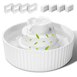 Ceramic Cat Water Fountain, 2.1L/70oz Porcelain Pet Drinking Dispenser with 4 Set Replacement Filter & Sponge, Automatic Dog Water Bowl with Ultra-Quiet Pump, Cat Feeding Watering Supplies(White)