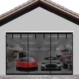 Garage Screen Door 19x10ft for 2 car Garage Doors Durable Fiberglass Heavy Duty Mesh Magnetic Garage Door Net, Pets Friendly Retractable Hands Free Garage Patio Porch Screen Curtain (19x10ft)