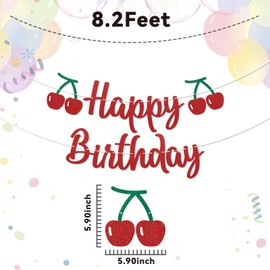 Cherry Birthday Banner - Funny Fruit Theme Happy Birthday Sign, Cherry 1st Bday Bridal Shower Banner, Cherry Theme Birthday Party Decorations Red Glitter