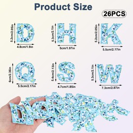 26pcs Floral Iron-on Letter Patches, Embroidered Embroidery A-Z Alphabet Initial Applique Decorative Flower Letter Sew-on Patch for DIY Clothing Clothes Fabric Hat Jacket Backpack Crafts (Blue)