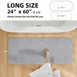 Bathroom Mat Quick Dry, Bathroom Rugs Non Slip Washable Thin Absorbent Bath Mat Fits Under Door Bathroom Floor Mat Perfect for Bath, Shower, or Sink 24"x60" Light Grey