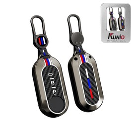 KUNIO for Fiat Luminous Effect Carbon Fiber Car Key Fob Cover Case Fit for Fiat 500 500 C 500L 500X Brava Bravo Ducato Panda Musa Lancia Linea Key Holder Keychain Accessories 3 Button Trunk Black