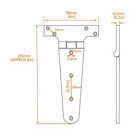 of Stainless Steel 316 Heavy Duty Marine Grade T Hinge 4in,6in 8in Long cast Strap Hinge