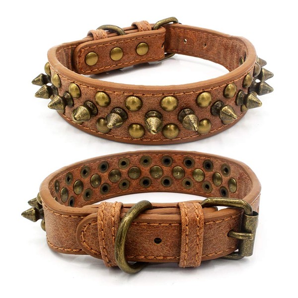 haoyueer Spiked Dog Collar Soft Pu Leather Mushrooms Rivet Spike