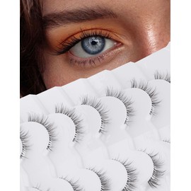 Onlyall False Eyelashes Natural Wispy Lashes Clear Band Fake Lashes H92