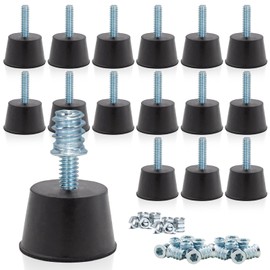 Adjustable 1/4" Rubber Threaded Furniture Levelers - 16 Pack | Screw-in Table Chair Feet Glides for Chairs, Tables, Cabinets, Patio Furniture