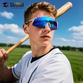 suoso Sports Cycling Sunglasses for Men: Lightweight UV Protection Polarized Sun Glasses for Youth Baseball Softball Running