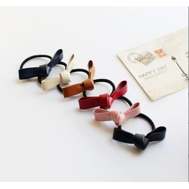 6Pcs Random Color Small Knotted Bow Hair Ties PU Leather Hair Bands Simple Hair Ropes Ponytail Holder Hair,Thick Heavy Curly Hair Accessories for Women Braid,Elastics and Ties Hair Accessories