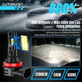 AUTOFAST H11 Led Bombillas Coche, 240W 32000LM 6500k Focos Led H11/H8/H9 para Faros e Iluminacion, Luces Led para Carro 1:1 Tamaño De Reemplazo De Halógena, Blanco Luz Baja O Antiniebla - 2 Piezas