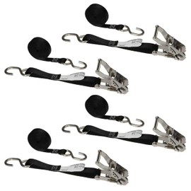 US Cargo Control - Stainless Steel Ratchet Strap Tie Down - 1 Inch Wide X 10 Foot Long - Black Tie Down Strap - Stainless Steel Ratchet - S Hook Tie Downs - Dependable Straps to Secure Cargo - 4 Pack