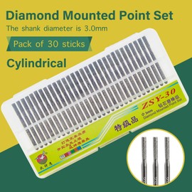 MYGF HFMLYP Diamond Grinding Bit Set 30 Pcs Drill Cylindrical Bits Shape Burr Kit Carving Burr Rotary Bit 1/8"(3mm) Shank Compatible with Dremel