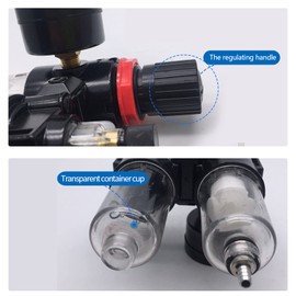 Air Filter Regulator 1/4" Oil and Moisture Filter Compressor Pressure Moisture Water Filter Trap, Oil Water Separator Trap with Lubricator, Brass Element, for Compressor and Air Tools