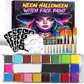 20 Colors Face Painting Kit for Kids & Adults,Water Based Washable Face Paint Set with 10 Brushes, 5 Sticker Stencils and Paint Tray for Halloween Makeup, Birthday Party, Cosplay, Carnival