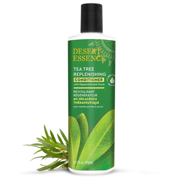 Desert Essence Tea Tree Replenishing Conditioner - 12.7 Fl Oz - Peppermint & Yucca - Eucalyptus Oil - Vitamin E - Keratin - Murumuru Butter For Dull, Damaged Hair - Reduces Hair Breakage & Flaking