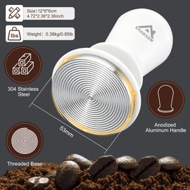 ShanSon 53mm Espresso Tamper,Coffee Accessories,Triple Spring 30lb Constant Pressure, Audible Click Sound Feedback, Stainless Steel Ripple Base,Anodized Aluminum Handle,Tamper Tool Espresso