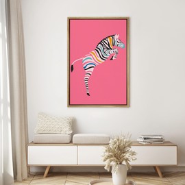SIGNWIN Framed Canvas Print Wall Art Preppy Room Decor Rainbow African Jungle Striped Zebra Nature Wilderness Drawings Boho Chic Animals Colorful for Living Room, Bedroom, Office - 16"x24" Natural