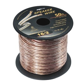 MaxBrite High Performance 16 Gauge Speaker Wire Oxygen Free Pure Copper - UL Listed Class 2 (50 Feet Spool)