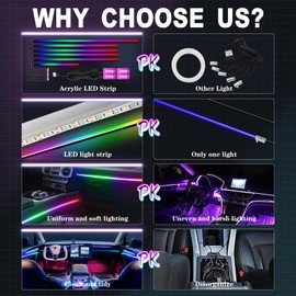 Dreamcolor Acrylic Interior Car Lights, WEBUPAR Car Accessories 10 in 1 Car LED Strip Lights with APP Control and 213 Modes, 175 inches 593 LEDs Fiber Optic Lights, RGB Neon Car Lighting