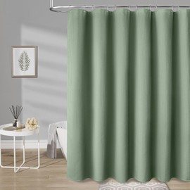 Waffle Weave Shower Curtian for Bathroom 256GSM Heavy Duty Polyester Cloth Bath Curtains Liner with Stainless Steel Hooks Hotel Luxury Quality Water Resistant (36X72 Inches) Sage Gree