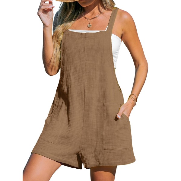 CUPSHE Women's Jumpsuit Cotton Pinafore Short Dungarees Scoop Neck Sleeveless
