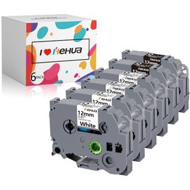 6 x hehua Compatible with Brother P Touch 12 mm Label Tape TZe131 TZe231 TZe335, TZ Tape 12 mm 0.47 Tapes Replacement for PTouch h101gb 1000 1005 D200 H100lb H100r H101c H105 PT-1010 1010 1 250 D400