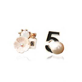 Fashion number 5 women's flower earrings asymmetric pearl earrings Hundreds of retro jewellery Earrings gifts