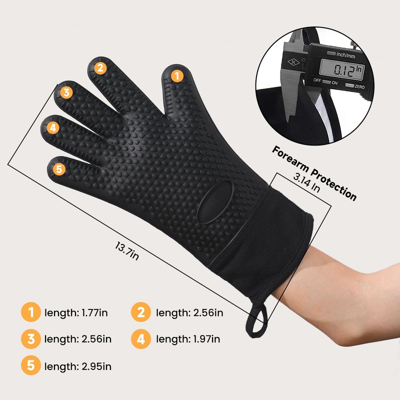 GEEKHOM Silicone Oven Gloves Heat Resistant BBQ Gloves with Cotton