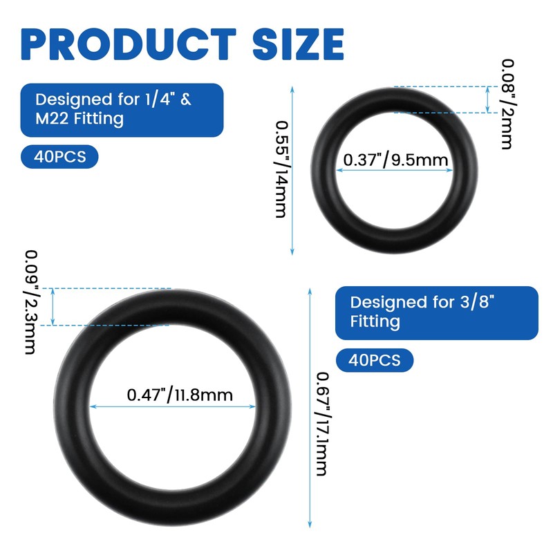 MILYARD 80 Pcs Pressure Washer O-Rings for 1/4", 3/8" Quick