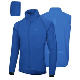 33,000ft Men's Cycling Jacket, Waterproof, Breathable, UV Protection, Lightweight Cycling Vest with Removable Sleeves, Reflective Rain Jacket, Running Jacket, Packable Jacket for Men, blue