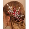 Jumwrit Bridal Hair Comb Red Rhinestone Crystal Wedding Hairpiece for