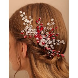 Jumwrit Bridal Hair Comb Red Rhinestone Crystal Wedding Hairpiece for Bride Bridesmaid Dainty Bridal Hair Accessories for Women Girls