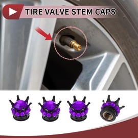HEROFFIX 4 Pcs Decorative Tire Valve Stem Caps 15mm Tyre Valve Dust Covers for Most Cars Truck Black Purple ABS Copper