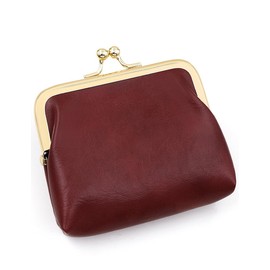 SENCCO Women’s Small Coin Purse, Vintage PU Leather Change Purse, Coin Bag with Kiss Lock, Mini Coin Purse for Women- Red