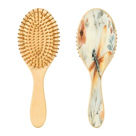 ALAZA Watercolr Dragonfly and Floral Hair Brush Wooden Air Cushion Massage Comb for Men and Women