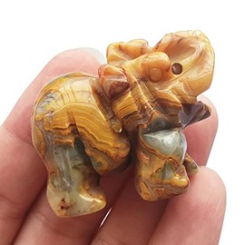 Manekieko Natural Crazy Onyx Elephant Crystal Decor, Pocket Crystals and Healing Stones Figurine 38 mm Room Decoration