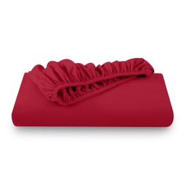 Bare Home Flannel Fitted Bottom Sheet 100% Cotton, Velvety Soft Heavyweight - Double Brushed Flannel - Deep Pocket (Twin XL, Red)