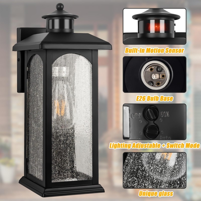 Large Motion Sensor Outdoor Light Fixture-3 Mode Motion Detection Porch