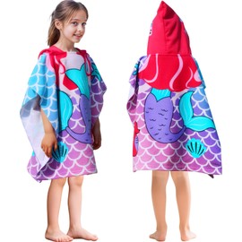 Domueay Girls' Bath Poncho with Hood, Soft Microfibre Bath Towels, Beach Towels, Animal Pattern Bathrobe, Bath Towel, Children's Towel for Beach, Swimming Pool, 60 x 60 cm, for 2-6 Years