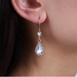 Inateannal Vintage Teardrop Crystal Earrings Long Rhinestone Dangle Earrings Gold CZ Huggie Hoop Earrings Wedding Teardrop Earrings Jewelry for Women and Girls