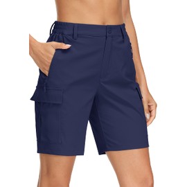 MAGCOMSEN Womens Golf Shorts 7 Inch Inseam Hiking Cargo Navy Shorts Waterproof Quick Dry Athletic Shorts Zipper Pockets L