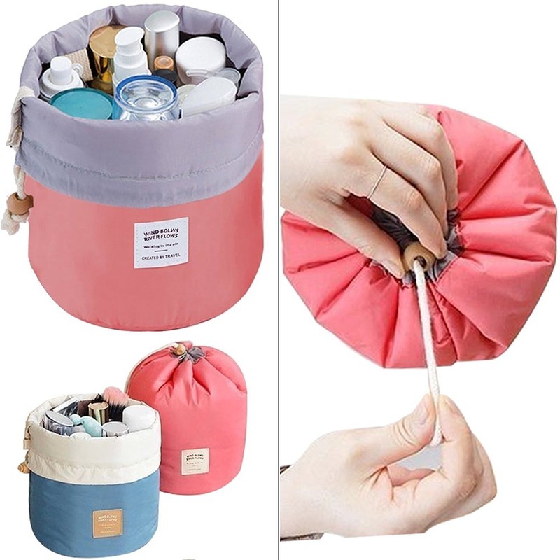 VGMAX Round Make-Up Pouches Round Bucket Style Cases Travel Cosmetic