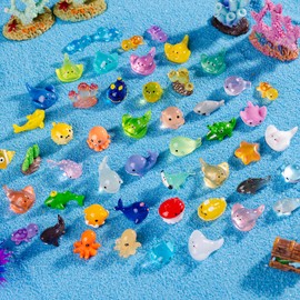 pkaoakyo 58pcs Mini Ocean Resin Animals Figurines，Miniature Plastic Aquarium Ornaments Decorations for DIY Fish Tank Potted，Miniature Landscape Decorative Sets