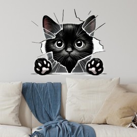 GRAZDesign 3D Katzen Wandtattoo Lustiger Wandaufkleber mit schwarzer Katze Wohnzimmer Dekoration Selbstklebend und Abziehbar - 44x40cm
